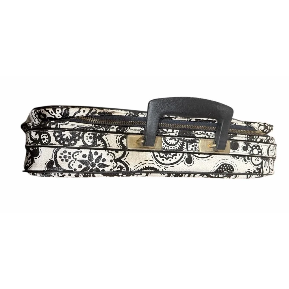 Vintage A.D. Sutton & Sons Flower Power Suitcase Black White 1960s 1970s Mod